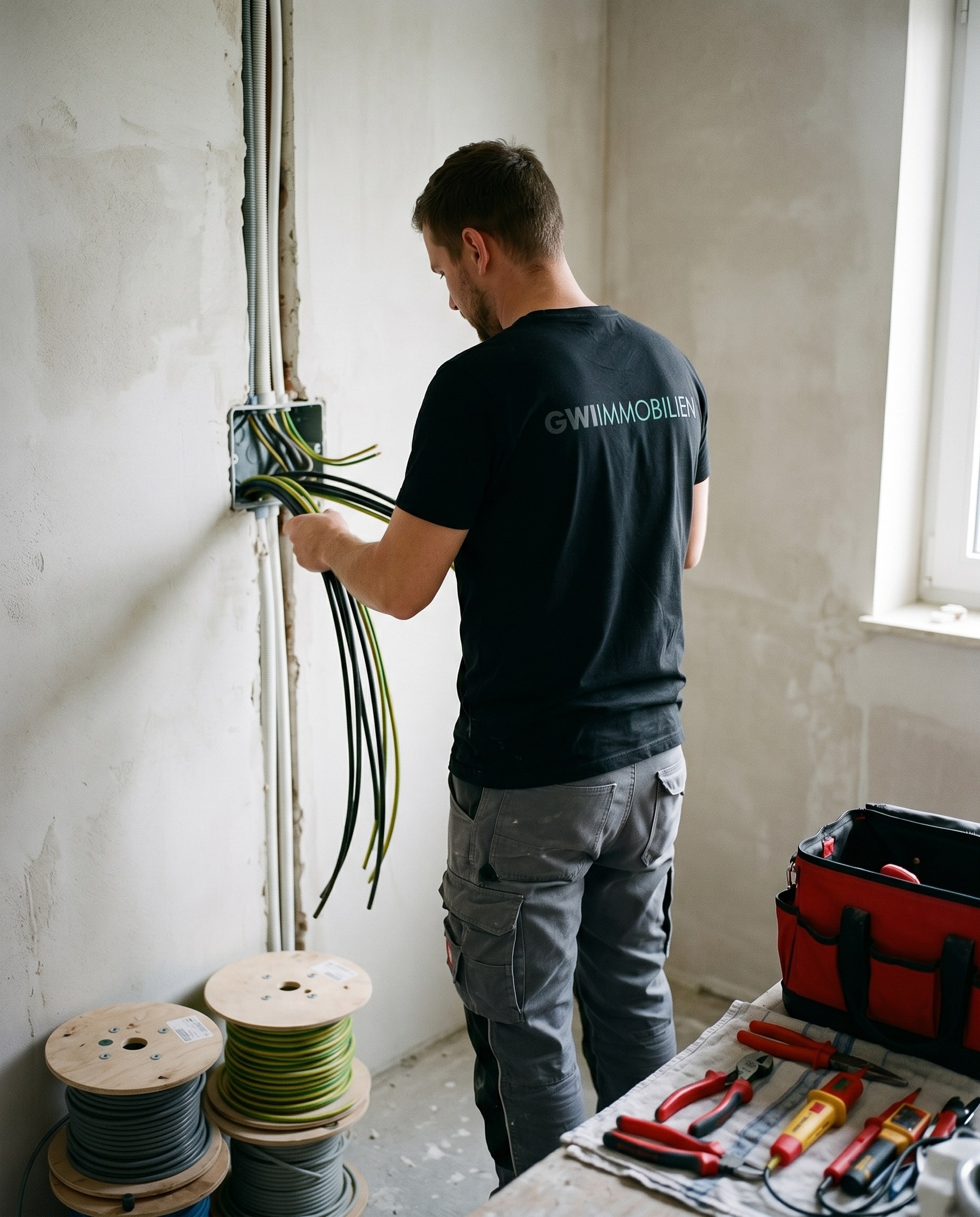 GWI-Mitarbeiter bei der Elektroinstallation